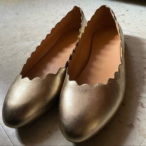 J. Crew gold metallic scalloped flats